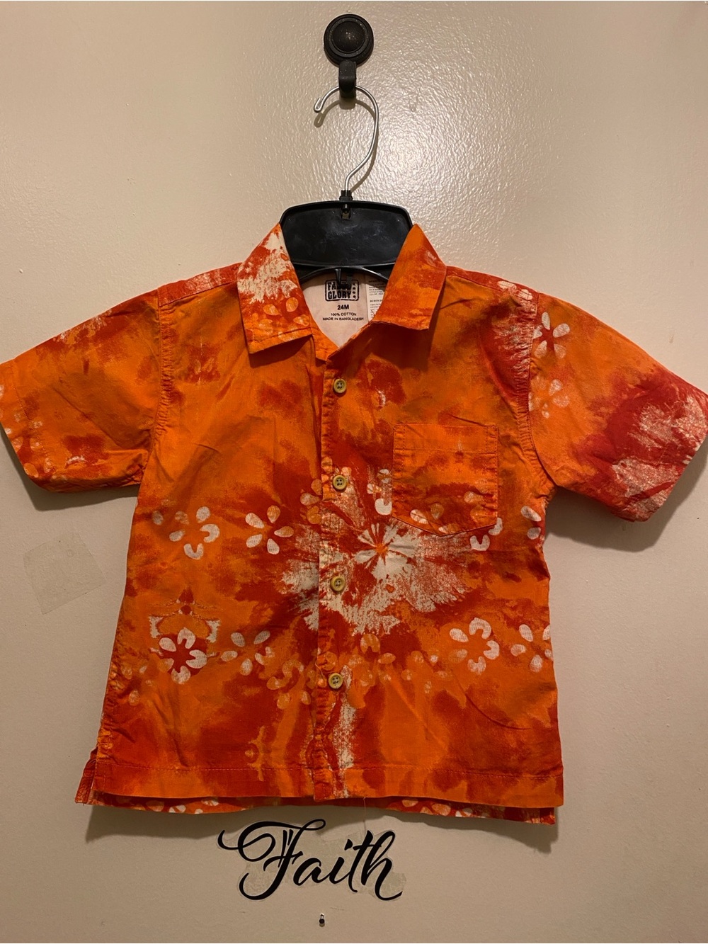 Kids' Short-Sleeve Orange Tie-Dye Button Shirt 24m.